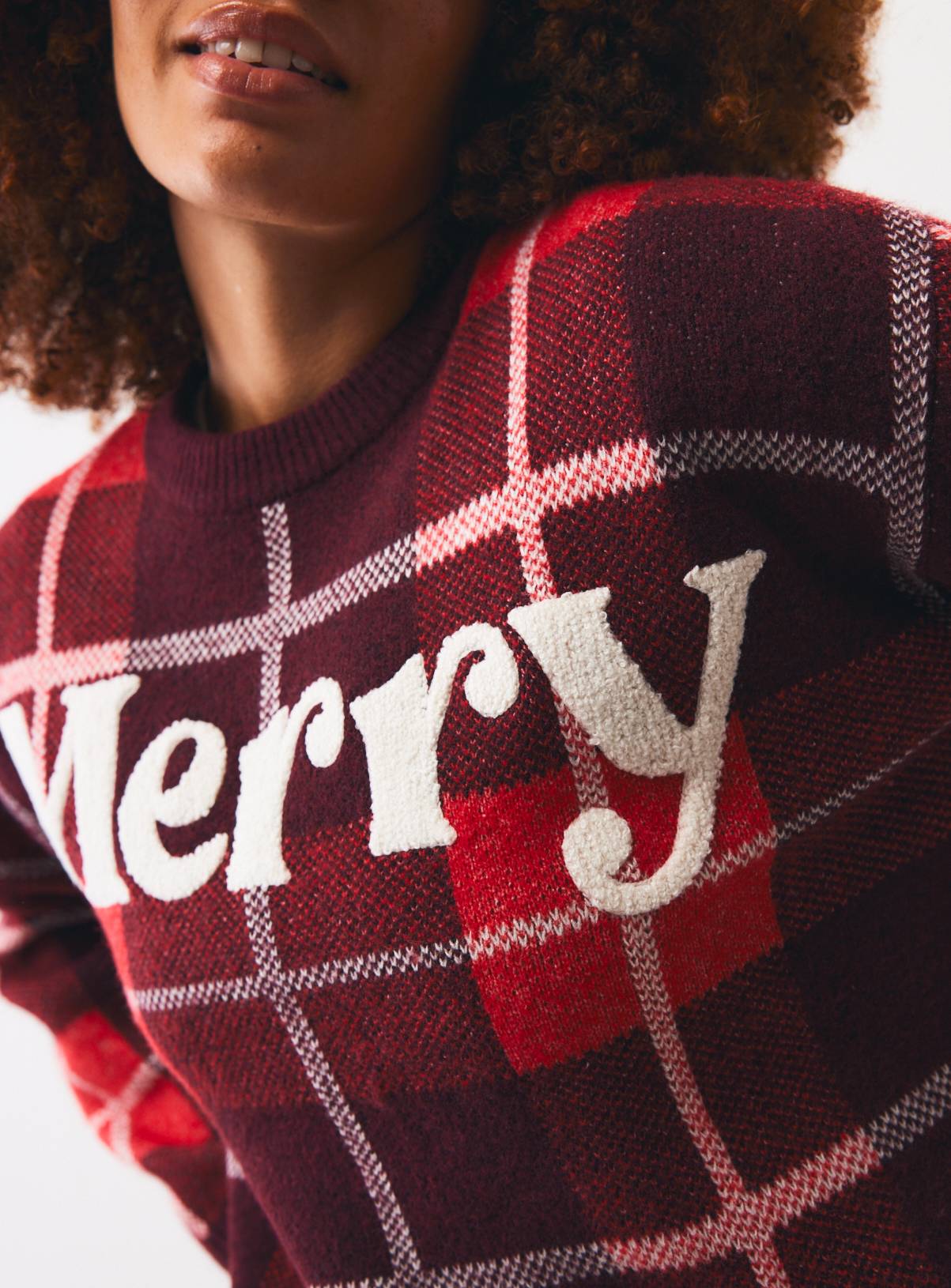 Family Matching Women's Red Tartan Merry Slogan Jumper L - Image 3